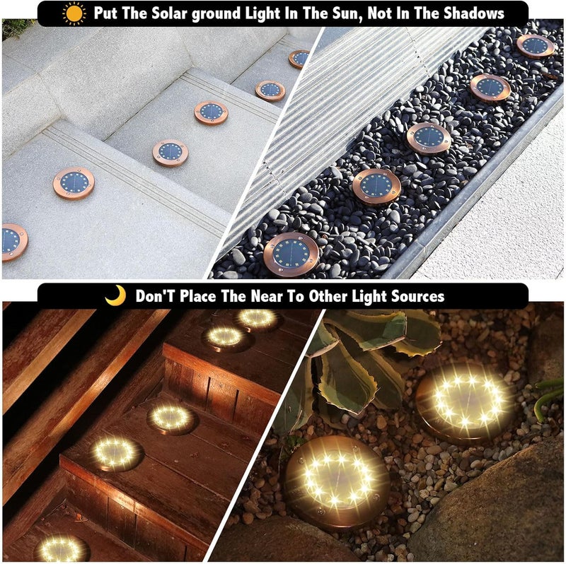 JKIMK Solar Ground Lights Outdoor Waterproof Flat Garden Solar Disk Lights Outdoor Floor Lights 12 LED 4 Pack for Garden Patio Pathway Landscape Driveway Yard Path Decor - Image 3